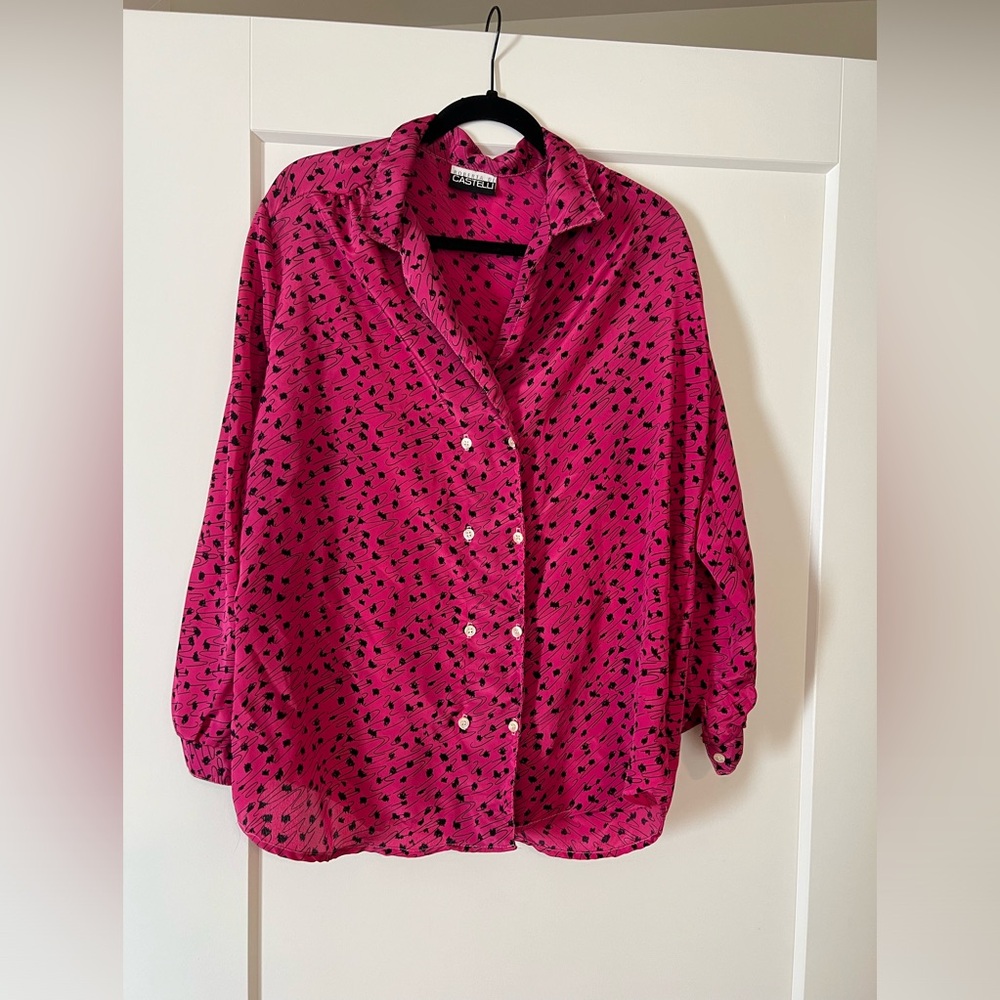 Vintage 80s Roberta Di Castelli button down funky print blouse.